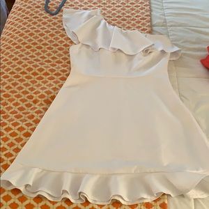 One shoulder white ruffle cocktail dress